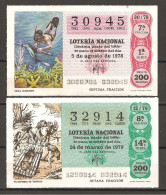SPAGNA - LOTERIA NACIONAL - 1978 - 2 Biglietti: PESCA SUBACQUEA E ZATTERA - Lotterielose
