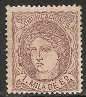 1870-ED. 102 GOB. PROVISIONAL. EFIGIE ALEGÓRICA DE ESPAÑA- 1 MILESIMA VIOLETA S. SALMÓN-NUEVO SIN GOMA - Unused Stamps