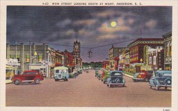 Main Street Lookingt South At Night Anderson South Carolina - Anderson