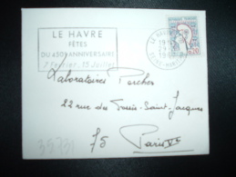 LETTRE MIGNONNETTE TP MARIANNE DE COCTEAU 0,20 OBL.MEC.29-3-1967 LE HAVRE PPAL (76) FETES DU 450e ANNIVERSAIRE - 1961 Marianne De Cocteau