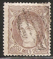 1870-ED. 109  GOB. PROVISIONAL. EFIGIE ALEGÓRICA DE ESPAÑA- 200 MILESIMAS CASTAÑO-USADO PARRILLA. RARO - Oblitérés