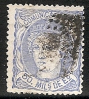 1870-ED. 107  GOB. PROVISIONAL. EFIGIE ALEGÓRICA DE ESPAÑA- 50 MILESIMAS ULTRAMAR-USADO ROMBO DE PUNTOS - Oblitérés