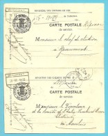 Kaart "Carte Postale De Service / Chemins De Fer" Met Spoorwegstempel  BEAUMONT Met Als Aankomst Cirkelstempel AUVELAIS - Sonstige & Ohne Zuordnung