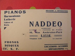 Buvard Pianos Harmoniums Lutherie Phonos Disques TSF. Naddeo à Laval. Vers 1950 - P