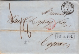 Lettre AACHEN, Cachet Rouge D'entrée Pour La France 1850 REG.FR - Sonstige & Ohne Zuordnung