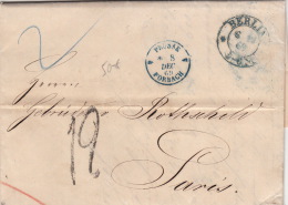 Lettre Berlin, Cachet Bleu Prusse Forbach Pour Paris Rothschild 1869 - Autres & Non Classés