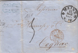 Lettre MAINZ, Cachet Rouge Tour-T Forbach AMB.D Pour La France 1857 - Autres & Non Classés