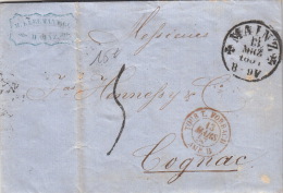 Lettre MAINZ, Cachet Rouge Tour-T Forbach AMB.D Pour La France 1857 - Sonstige & Ohne Zuordnung