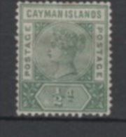 (SA0109) CAYMAN ISLANDS, 1901 (Queen Victoria, ½p., Dark Green). Mi # 1a. Mint Hinged* Stamp - Caimán (Islas)
