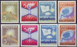 ALBANIA  - OLYMPIC TOKIO SET + IMPERF + Bl - ATHLETIC - STADIUM - TORCH - FLAGS - 1964 - **MNH - Springconcours