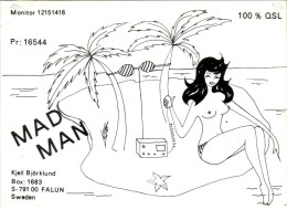 Nude Girl On An Island On Very Old QSL Card From Kjell Björlund, Falun, Sweden (MAD MAN - PR 16544) - Year 1972 - CB-Funk