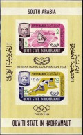 ADEN-Qu´aiti State Of Hadhramaut 1966 Olympics Tokyo Space Yellow IMPERF.sheetlet  [non Dentelé, Geschnitten] - United States