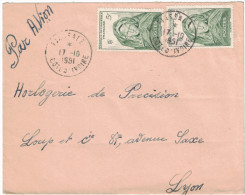 Cote D´Ivoire - Lettre Avion 1951 Cad Manuel MASSALA Sur Timbre Mauritanienne 5F X 2 Pour Lyon France - Covers & Documents