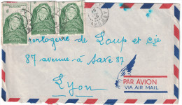 Dahomey - Lettre Avion 1949 Cad Manuel Sur Timbre Mauritannienne 5F X 3 Pour Lyon France - Covers & Documents