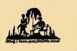 AK Scherenschnitt/Schattenbild- Muß I Denn Zum Städtle Naus- Krte Gel.1936 - Silhouette - Scissor-type