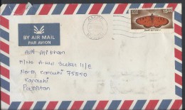 India Airmail 2002 Butterfly 15r Postal History Cover Sent To Pakistan. - Corréo Aéreo