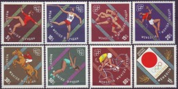 MONGOLIA  - OLYMPIC  SET + BL. - HORSE - CYCLING - SWIMING - GYMNASTICS - SPEAR - **MNH - 1964 - Ringen