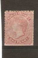 TURKS ISLANDS 1867 1d Dull Rose SG 1 Perf 11 - 12½ MOUNTED MINT Cat £65 - Turks And Caicos