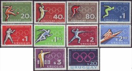 URUGUAY  - OLYMPIC  SET + BL  - SWIMMING - FOOTBALL - BASKET - CANUE - CYCLING - FENCING - **MNH - 1964 - Ringen