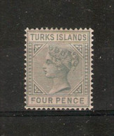 TURKS ISLANDS 1884 4d SG 57 LIGHTLY MOUNTED MINT Cat £40 - Turks & Caicos (I. Turques Et Caïques)