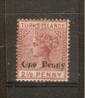 TURKS ISLANDS 1889 1d On 2½d SG 61 MOUNTED MINT Cat £23 - Turks & Caicos (I. Turques Et Caïques)