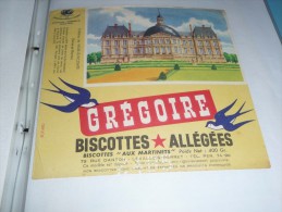 BLOTTER BUVARD Publicitaire BISCOTTES Allegees Gregoire - CHATEAU DE VAUX LE VICOMTE (SEINE ET MARNE) - Biscottes