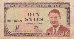 Billet Guinée 10 Sylis De 1971 - Guinea