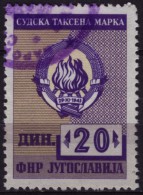 1965 Yugoslavia - Judaical Revenue Stamp - Used - 20 Din - Service