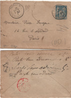 FRANCE Enveloppe Entier  90-E1 (o) Type Sage Dest Bourgne Rue Médard Mars 1891 - Parti Sans Adresse - Standard Covers & Stamped On Demand (before 1995)