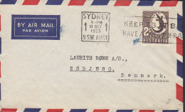 Australia Air Mail Slogan "Keep T.B. (Tuberculosis) Abay" SYDNEY 1955 Cover Brief ESBJERG Denmark 2/- Sh Aboriginal Art - Storia Postale