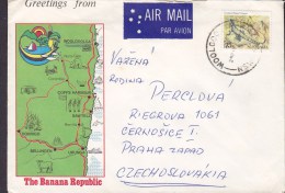 Australia AIR MAIL Par Avion Label WOOLGOOLGA 1988? Cover Brief PRAHA Czechoslovakia Reptile Lizzard Stamp (2 Scans) - Cartas & Documentos