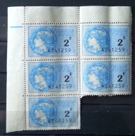 FRANCE -  5 Timbres FISCAUX 2f BLEU - Neufs - Stamps