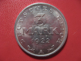 Allemagne - 3 Mark 1922 A Berlin 0914 - 3 Mark & 3 Reichsmark