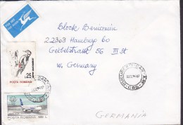 Romania PAR AVION "Winged Deer" Label BUCURESTI - CARTARE 1994 Cover Brief HAMBURG Germany Bird Vogel Oiseau Woodpecker - Covers & Documents