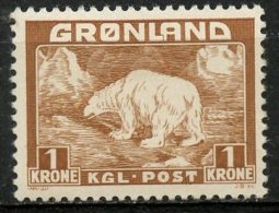 Greenland 1938 1k Polar Bear Issue #9  MH - Neufs