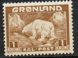 Greenland 1938 1k Polar Bear Issue #9  MNH - Neufs