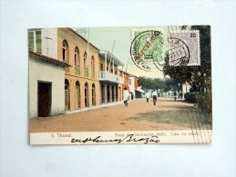 Carte Postale Ancienne : SAO TOME, SÃO TOMÉ : Praça Do Governador Mello, Uma Rua Lateral, 2 Selos 1911 - Santo Tomé Y Príncipe