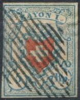 SUISSE - N° 14a (o)…bleu Clair…filet Complet…papier Homogène - 1843-1852 Kantonalmarken Und Bundesmarken