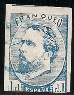 1873-ED. 156 CORREO CARLISTA- CARLOS VII . VASCONGADAS Y NAVARRA 1 REAL AZUL -USADO PEQUEÑA TRANSPARENCIA - Carlistes