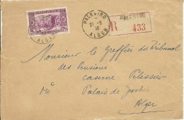 ALGERIE FRANCAISE ¤ Devant De Lettre Recommandée Palestro Alger 1938 ¤ N°134 Seul/lettre - Cartas & Documentos