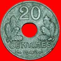 * VICHY OCCUPATION BY GERMANY: FRANCE★ 20 CENTIMES 1942 ZINC! UNCOMMON! LOW START ★  NO RESERVE! - 20 Centimes
