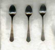 3  Ancienne  Cuillères à  Dessert Métal Argenté Début 20ème  14.5cm - 2 Poinçons - Silverware