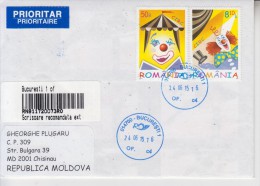 ROMANIA : CIRCUS CIRQUE On REGISTERED Cover Circulated To MOLDOVA REPUBLIC - Registered Shipping! Envoi Enregistre! - Usati