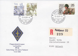 SCHWEIZ Militär-R-Brief Fliegerabwehr Lenkwaffen, St: *Feldpost* Poste De Campagne 32 - 13.8.1989, Auf CH 1227 1385 1390 - Dokumente