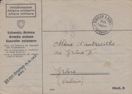 SCHWEIZ  Militärsache, Feldpost, 34mm Ortsflab R.S.I/43 Bttr.1,Stempel: SCHULEN U.KURSE Flab.Truppen Feldpost (18.10.43) - Abstempelungen