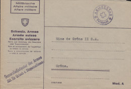 SCHWEIZ  Militärsache, Generaladjutantur Der Armee Abt. Für Urlaub U. Dispensation,Stl: + Armeestab + Feldpost (um 1944) - Poststempel