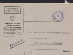 SCHWEIZ  Militärsache, Feldpost,Kdo.4.A.K. Bureau Dienstverlegung, Stempel: +STAB GRENZBRIGADE+ -8- Feldpost (um 1944) - Abstempelungen