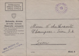 SCHWEIZ  Militärsache, BR:MONT.10 Service Des Congés, Stl: +E.M.BRIGADE MONT.+ -10- Poste De Campagne (um 1944) - Postmarks