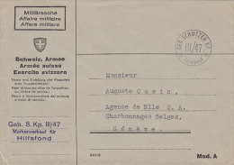 SCHWEIZ  Militärsache, Geb.S.Kp.III/47 Markenverkauf Für Hilfsfond, St: +GEB.SCHÜTZEN KP.+ -III/47- Feldpost (um 1944) - Oblitérations
