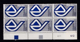SOUTH AFRICA, 1974, MNH Control Block Of 6, Sugar, Congress, M 443 - Unused Stamps